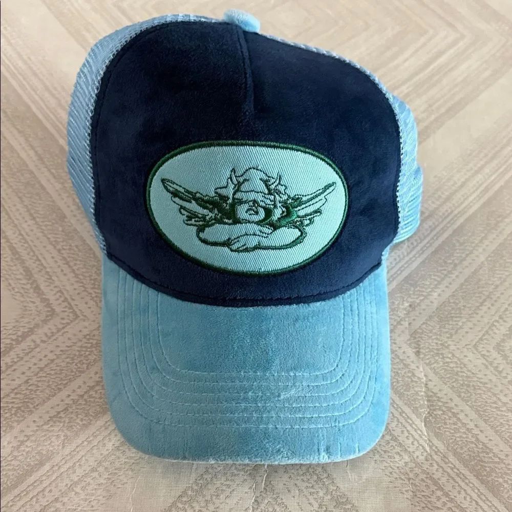 BOYS LIE Laguna Lover Blue Velour & Mesh Snapback Hat Angel Patch Adjustable